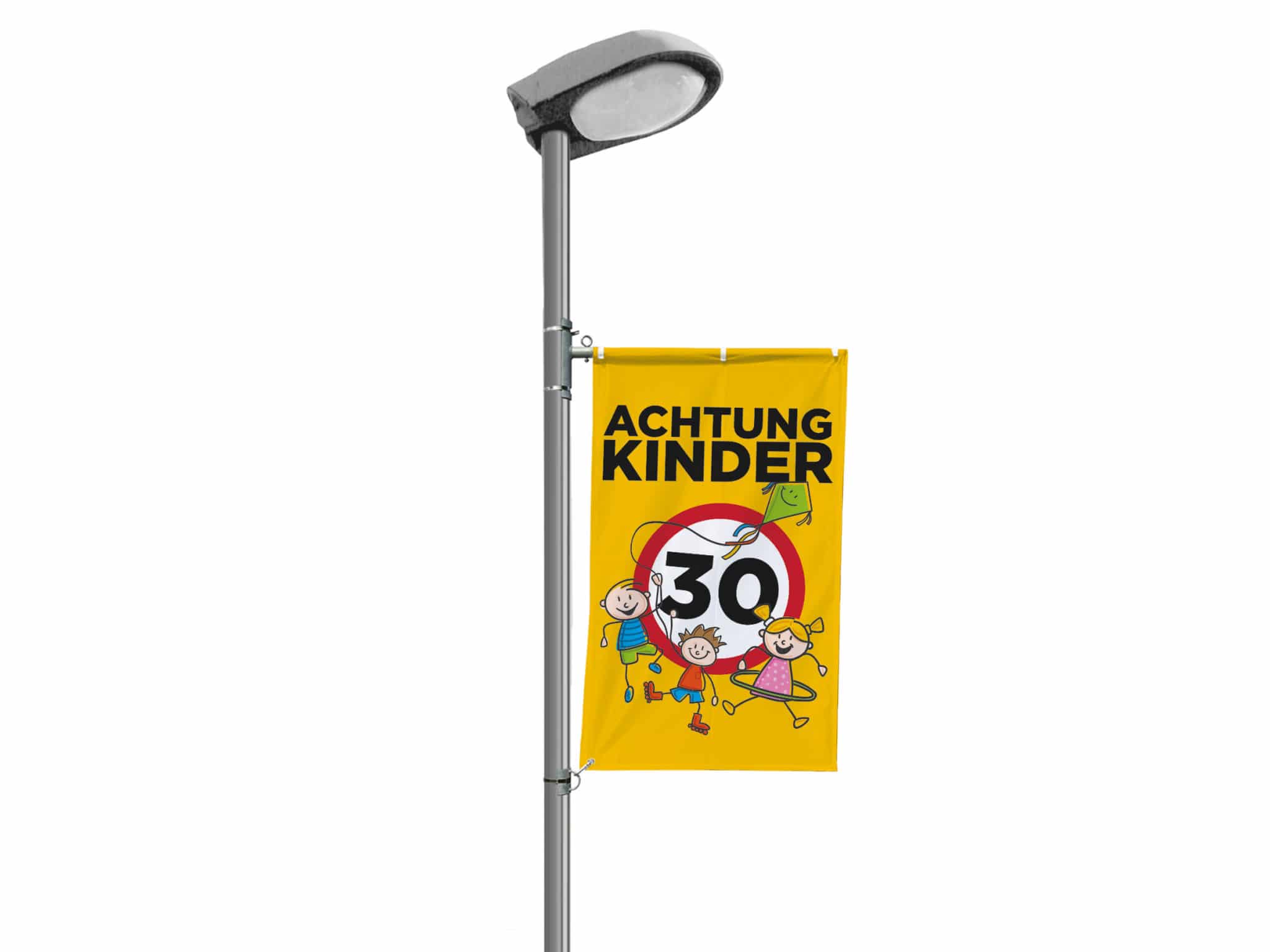 Hinweisfahnen für Lichtmasten inkl. Halterung